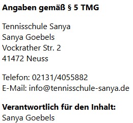 Impressum Tennisschule Sanya